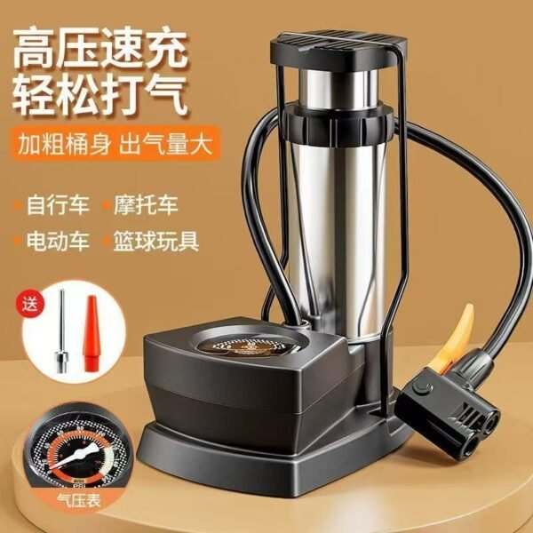 Mini Foot Pedal Bike Pump with Pressure Gauge – Portable Air Pump for Bike, Motorcycle, Balls & Inflatable Items - Image 2
