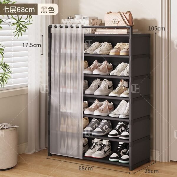 Multi-Layer Dustproof Shoe Rack with Door Curtain – Space-Saving Storage Organizer for Entryway, Dormitory & Living Room - Image 2