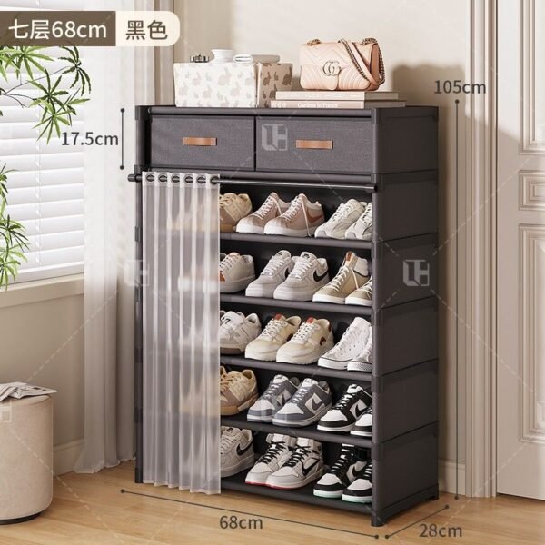 Multi-Layer Dustproof Shoe Rack with Door Curtain – Space-Saving Storage Organizer for Entryway, Dormitory & Living Room - Image 5